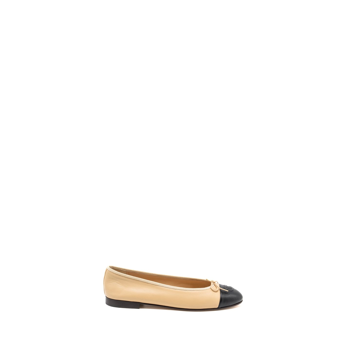 Chanel Size 41.5 Ballerina Flat Shoes Lambskin Beige/Black