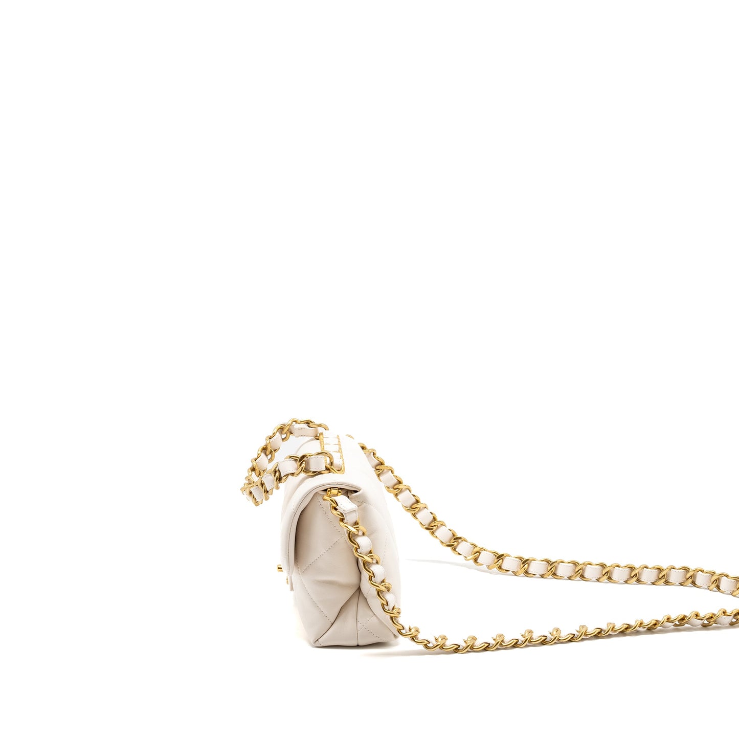 Chanel 22B Chain Cushion Flap Bag Lambskin White  (Microchip)