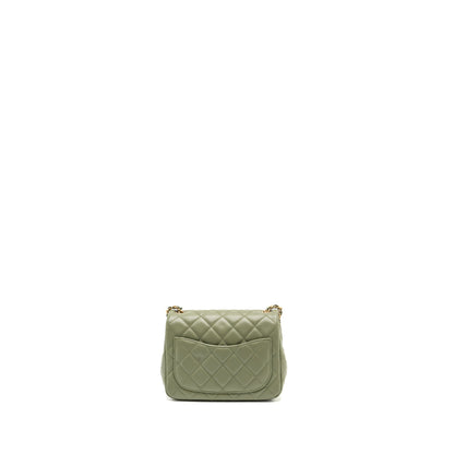 Chanel pearl crush mini square flap bag lambskin green  (microchip)