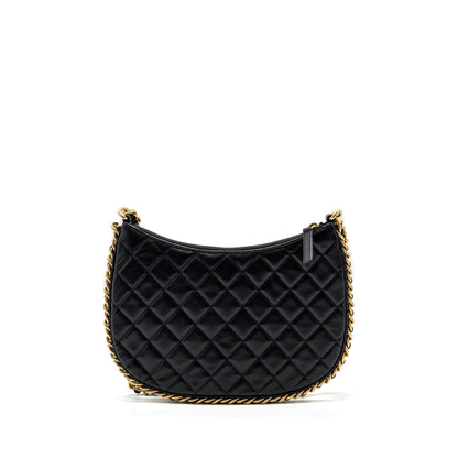 Chanel moon hobo shoulder / crossbody bag goatskin black brushed  (microchip)