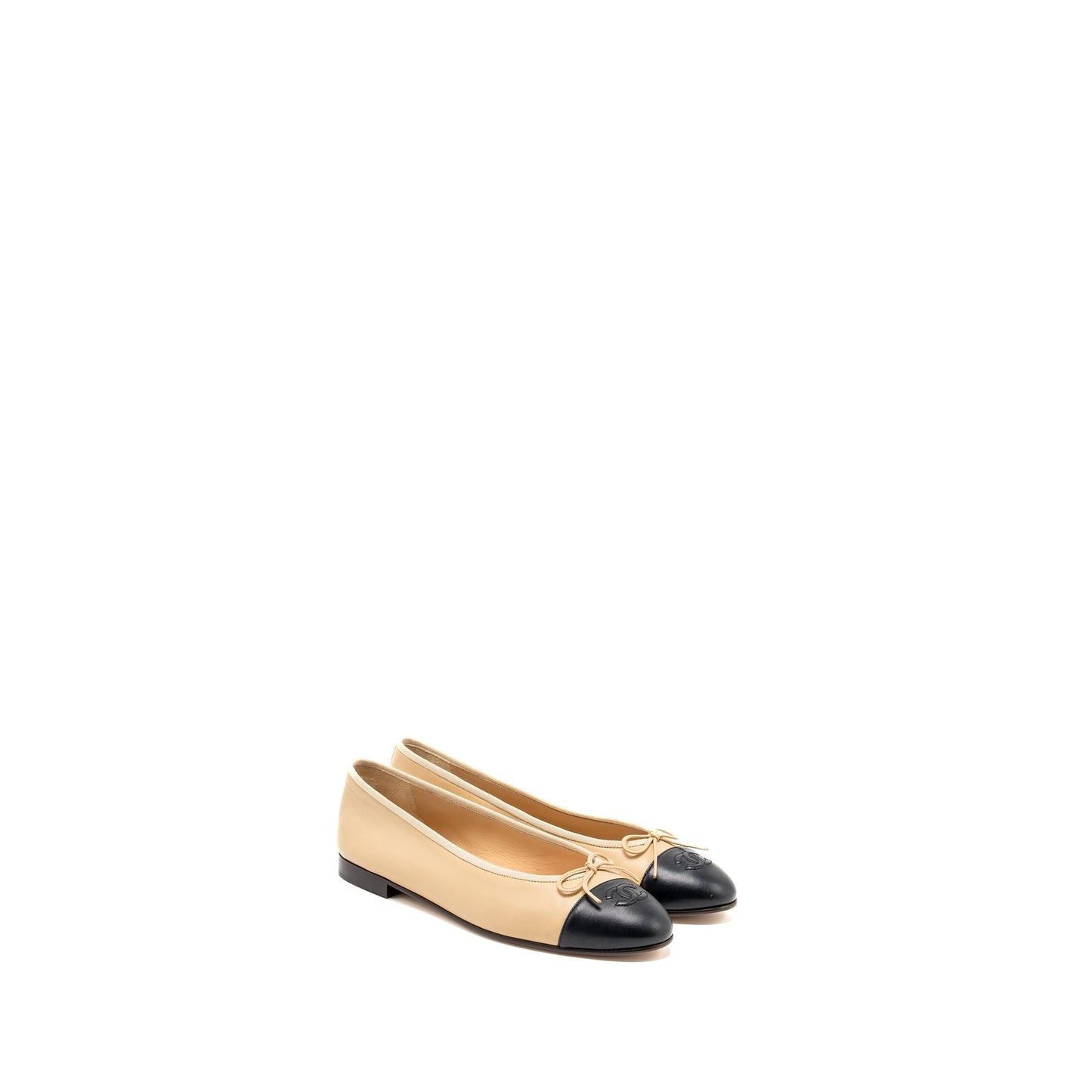Chanel Size 41.5 Ballerina Flat Shoes Lambskin Beige/Black