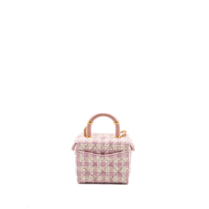 Chanel 23s Top Handle Small Vanity Case With Chain Tweed/lambskin Pink Brushed (Microchip)