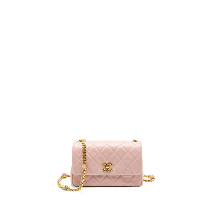 Chanel 22b Flap Bag with Gem Chain Lambskin Dust Pink  (microchip)