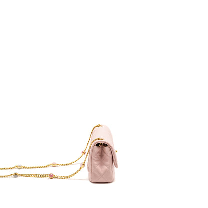 Chanel 22b Flap Bag with Gem Chain Lambskin Dust Pink  (microchip)