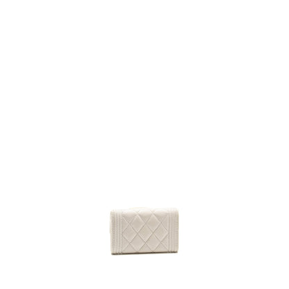Chanel Boy Flap Card Holder Caviar White L