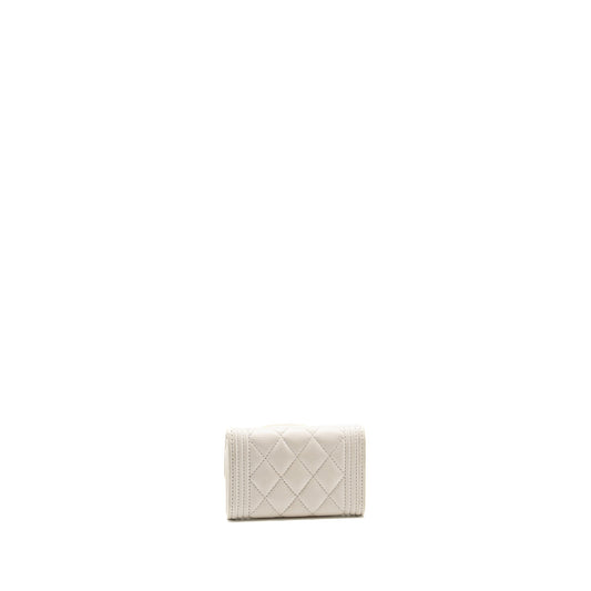 Chanel Boy Flap Card Holder Caviar White L