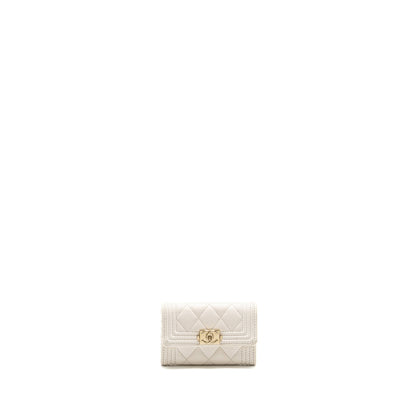 Chanel Boy Flap Card Holder Caviar White L