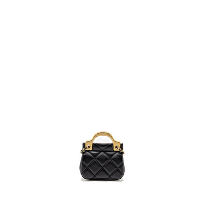 Chanel 21A top handle mini flap card holder with chain lambskin black