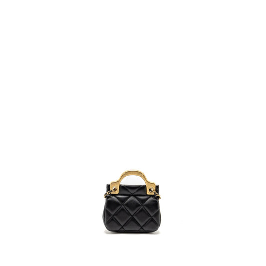 Chanel 21A top handle mini flap card holder with chain lambskin black
