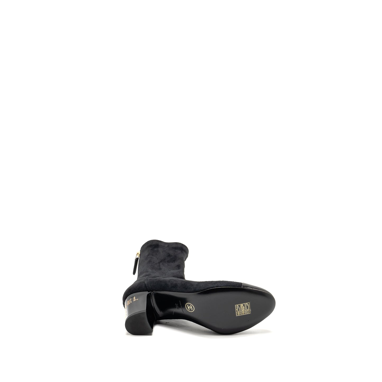 Chanel Size 38 Coco Short Boots Suede/Calfskin Black
