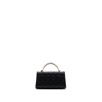 Chanel top handle mini flap bag with chain caviar black L (microchip)