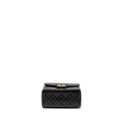 Chanel 22K Retro New Classic Square Mini Flap Bag Goatskin Black Brushed  (Microchip)