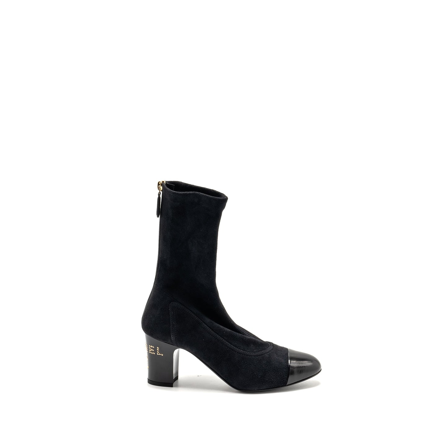 Chanel Size 38 Coco Short Boots Suede/Calfskin Black
