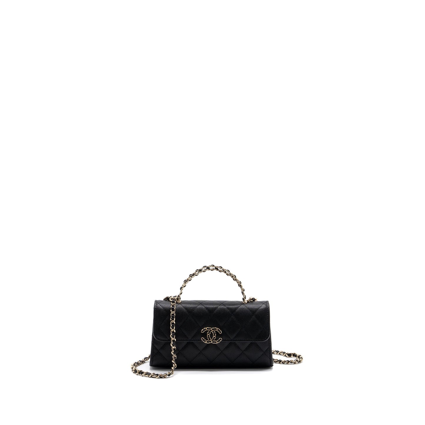 Chanel top handle mini flap bag with chain caviar black L (microchip)