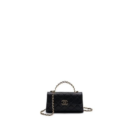 Chanel top handle mini flap bag with chain caviar black L (microchip)