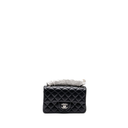 Chanel mini rectangular flap bag lambskin black with  (microchip)