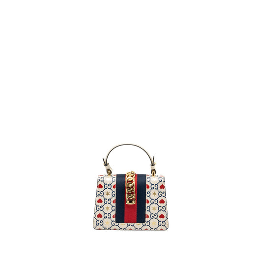 Gucci Mini top handle Sylvie tote bag with heart print limited white multicolor