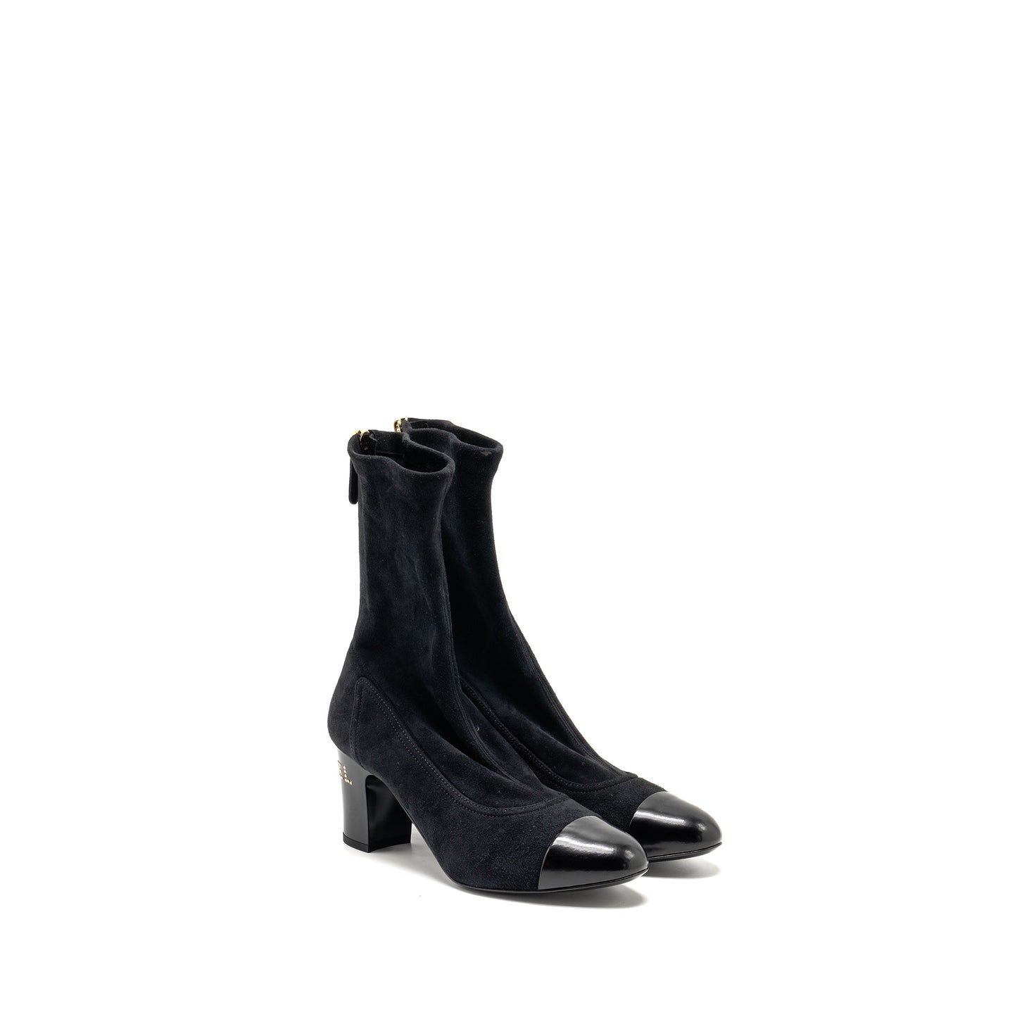 Chanel Size 38 Coco Short Boots Suede/Calfskin Black
