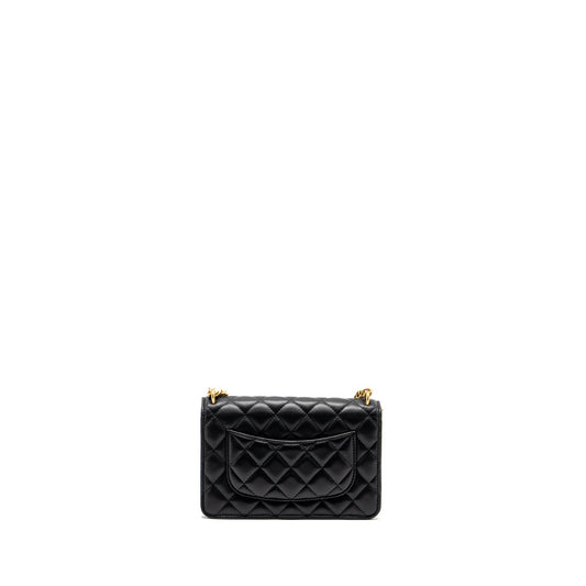 Chanel Classic Wallet on Chain With Camellia Adjustable Chain Lambskin Black  (Microchip)