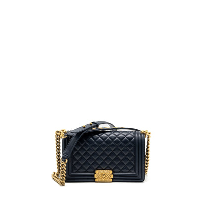 Chanel 20B medium boy bag with top handle Calfskin navy