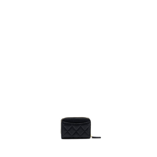 Chanel quilted zipper card holder caviar black  (microchip)