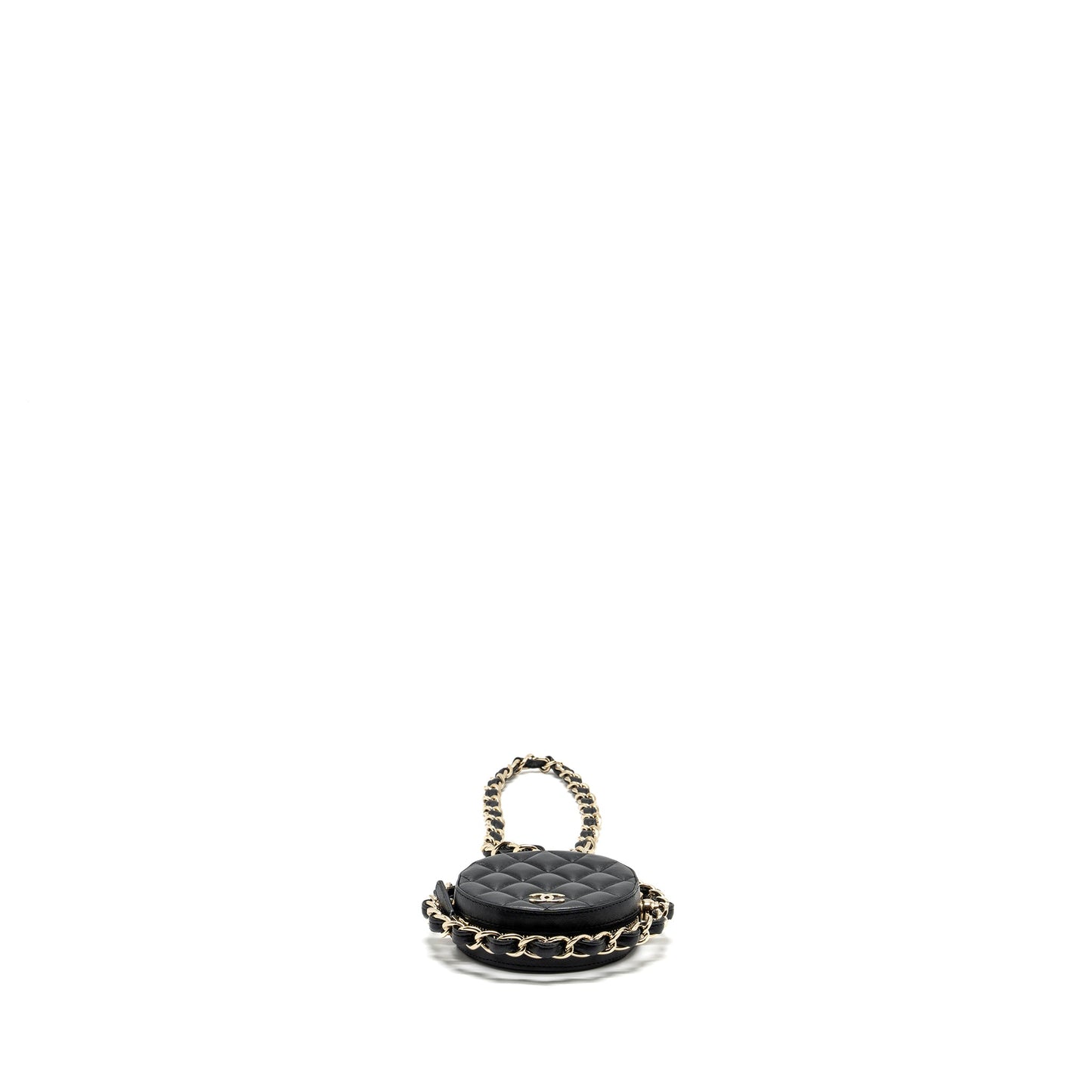 Chanel 22c Quilted Round Clutch With Chain Lambskin Black L