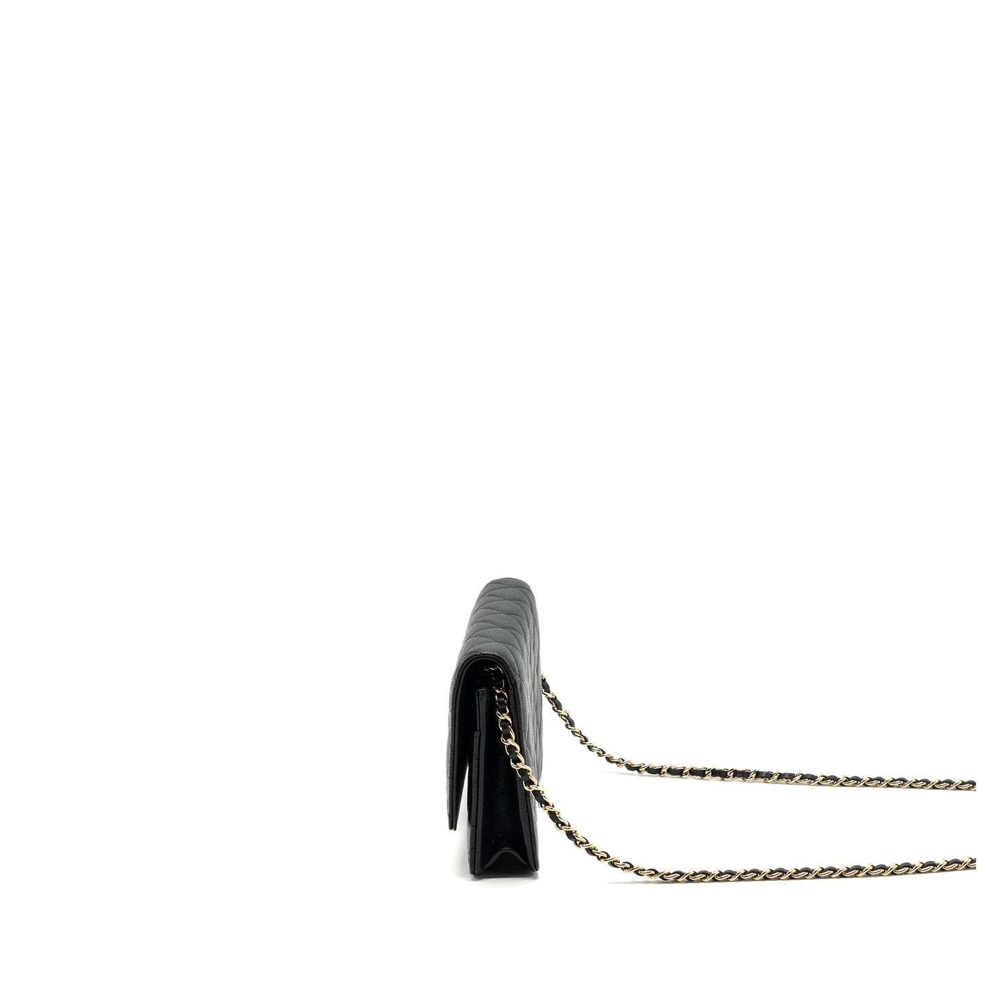 Chanel Detailed Logo Wallet On Chain Caviar Black L (microchip)