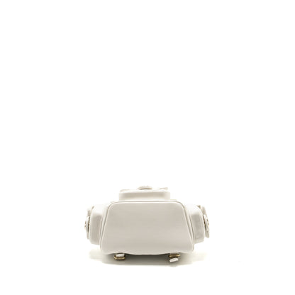 Chanel 23K Triple Pocket Mini Backpack Caviar White L (Microchip)