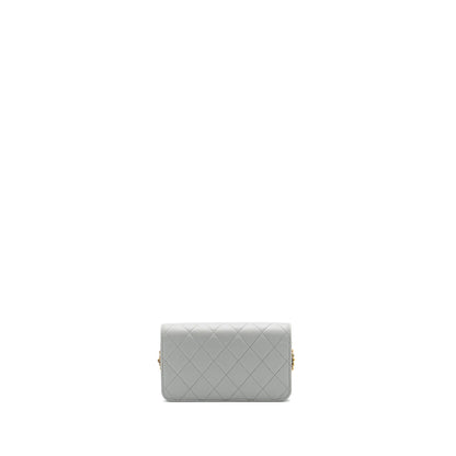 Chanel Pearl Crush Mini Wallet On Chain Lambskin Light Grey Brushed (Microchip)