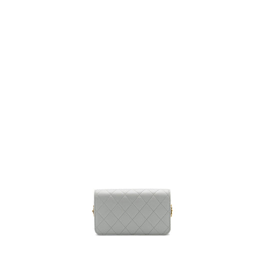 Chanel Pearl Crush Mini Wallet On Chain Lambskin Light Grey Brushed (Microchip)