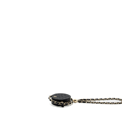 Chanel 22c Quilted Round Clutch With Chain Lambskin Black L