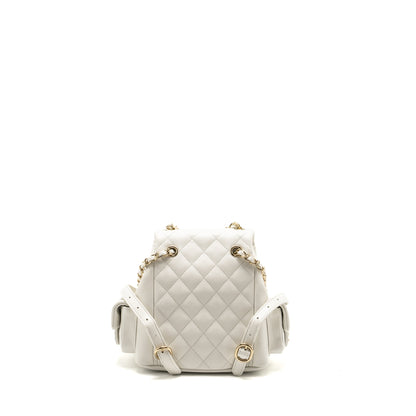 Chanel 23K Triple Pocket Mini Backpack Caviar White L (Microchip)