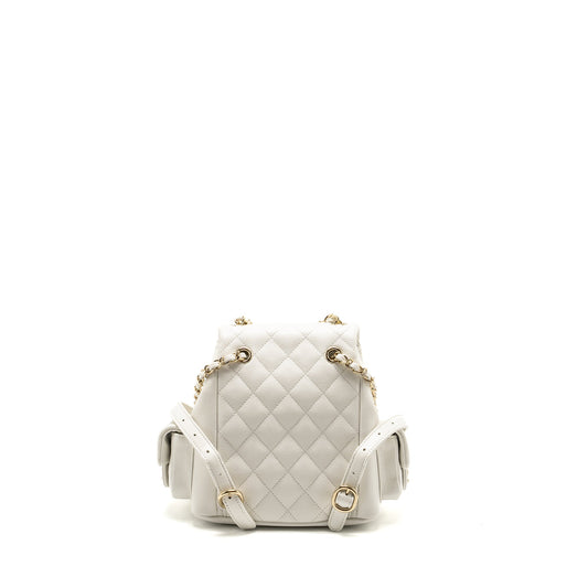 Chanel 23K Triple Pocket Mini Backpack Caviar White L (Microchip)