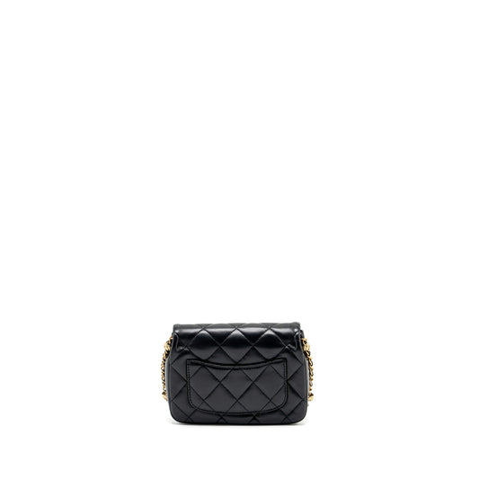Chanel Quilted flap bag with detailed logo and chain lambskin black  (microchip)