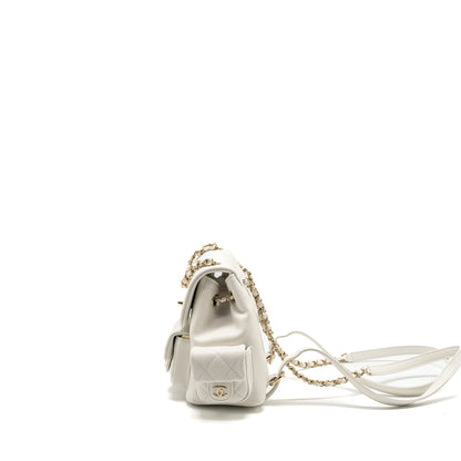 Chanel 23K Triple Pocket Mini Backpack Caviar White L (Microchip)