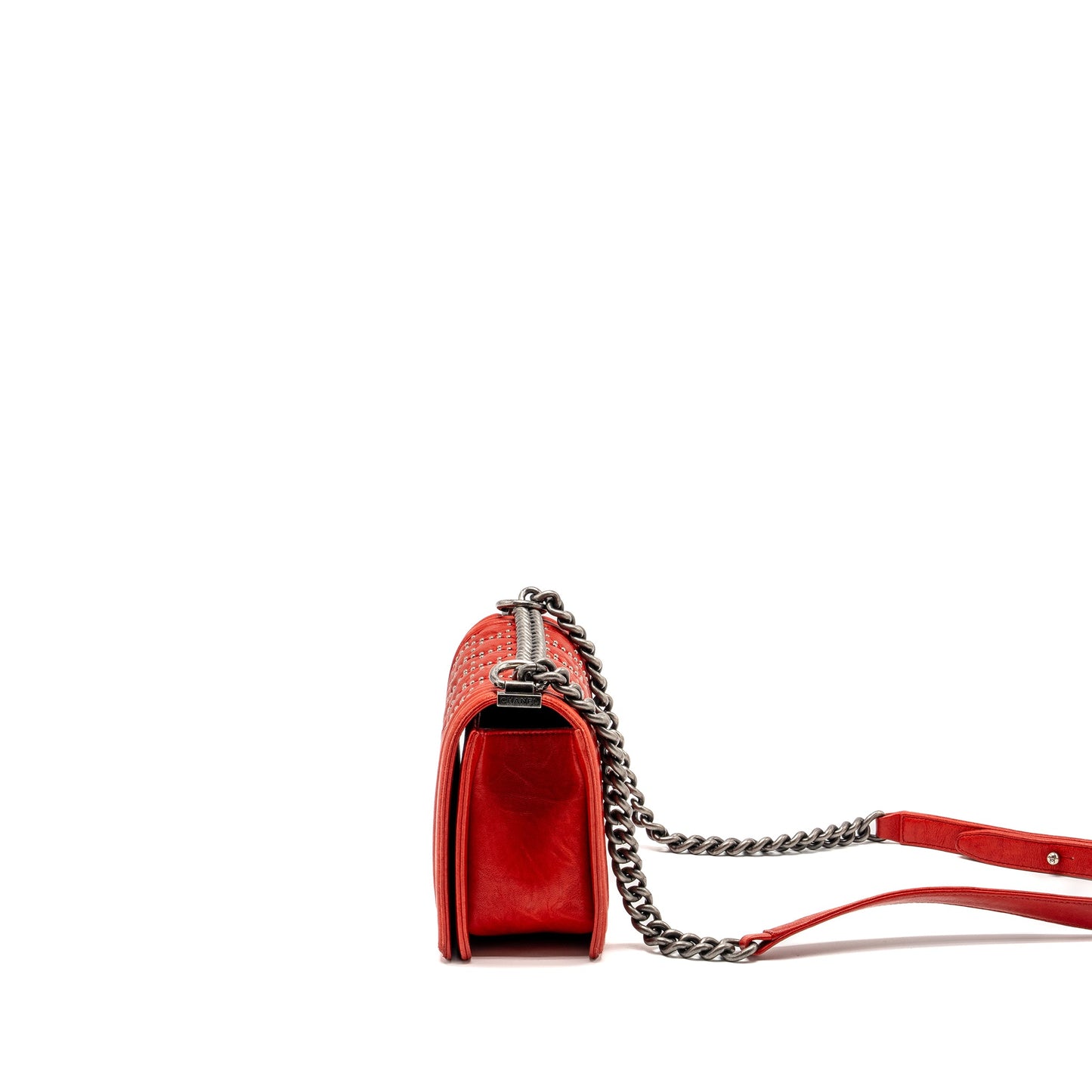 Chanel Medium Boy bag lambskin red ruthenium
