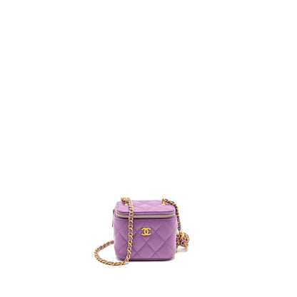 CHANEL Pearl Crush Mini Vanity With Chain Lambskin Purple