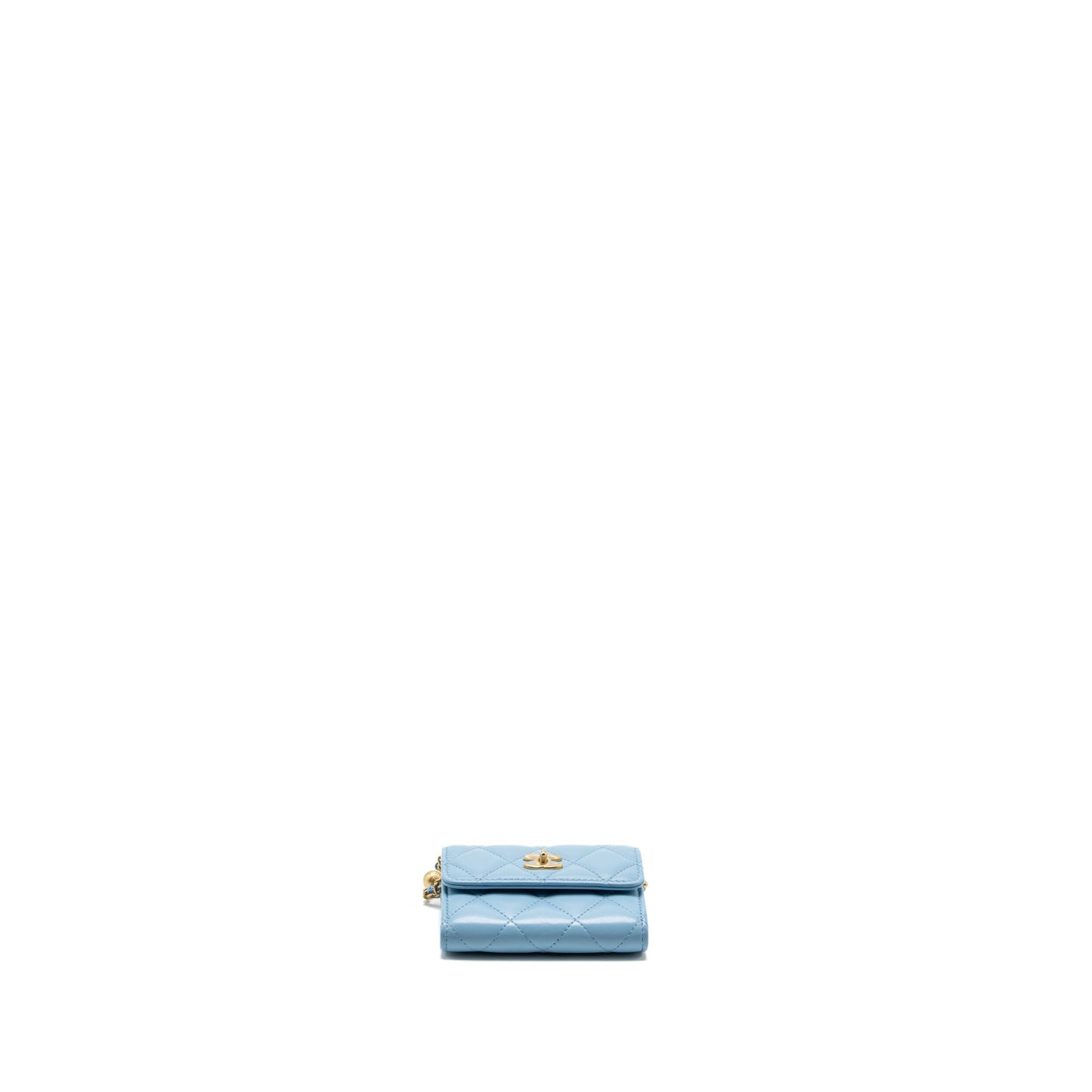 Chanel Pearl crush mini flap wallet with chain lambskin blue