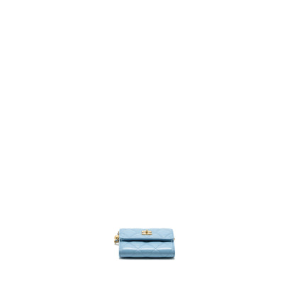 Chanel Pearl crush mini flap wallet with chain lambskin blue