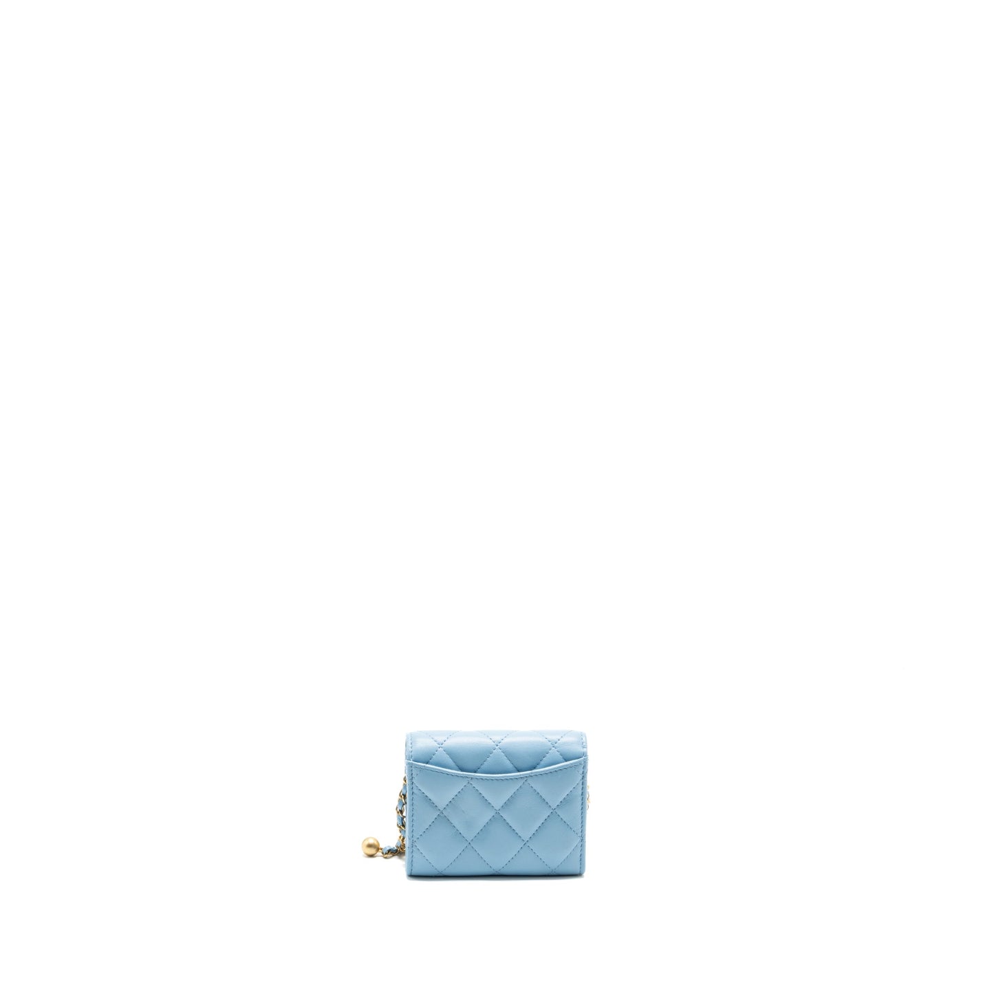 Chanel Pearl crush mini flap wallet with chain lambskin blue