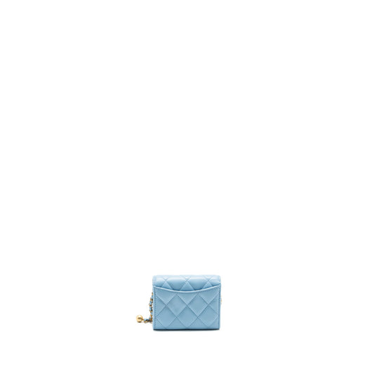 Chanel Pearl crush mini flap wallet with chain lambskin blue