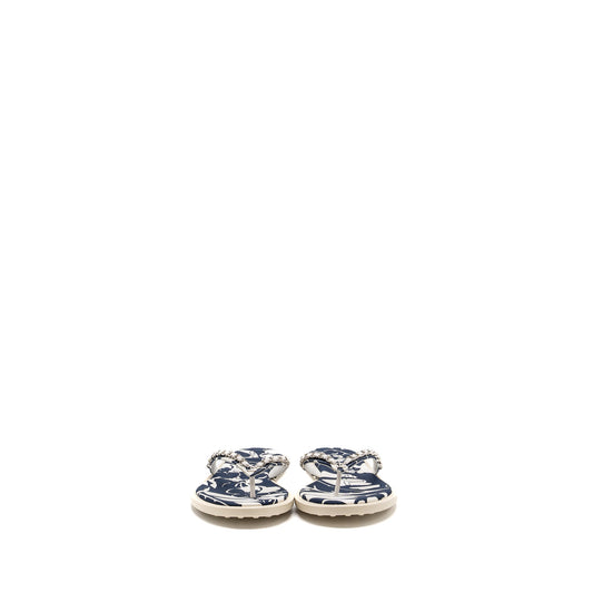 Chanel Size 40 Mules Cotton/Lambskin Navy Blue/Ecru
