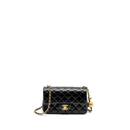 Chanel 24K Pearl Crush Mini Rectangular Flap Bag Shiny Lambskin Black  (Microchip)