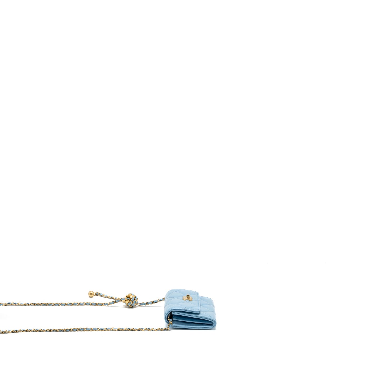 Chanel Pearl crush mini flap wallet with chain lambskin blue