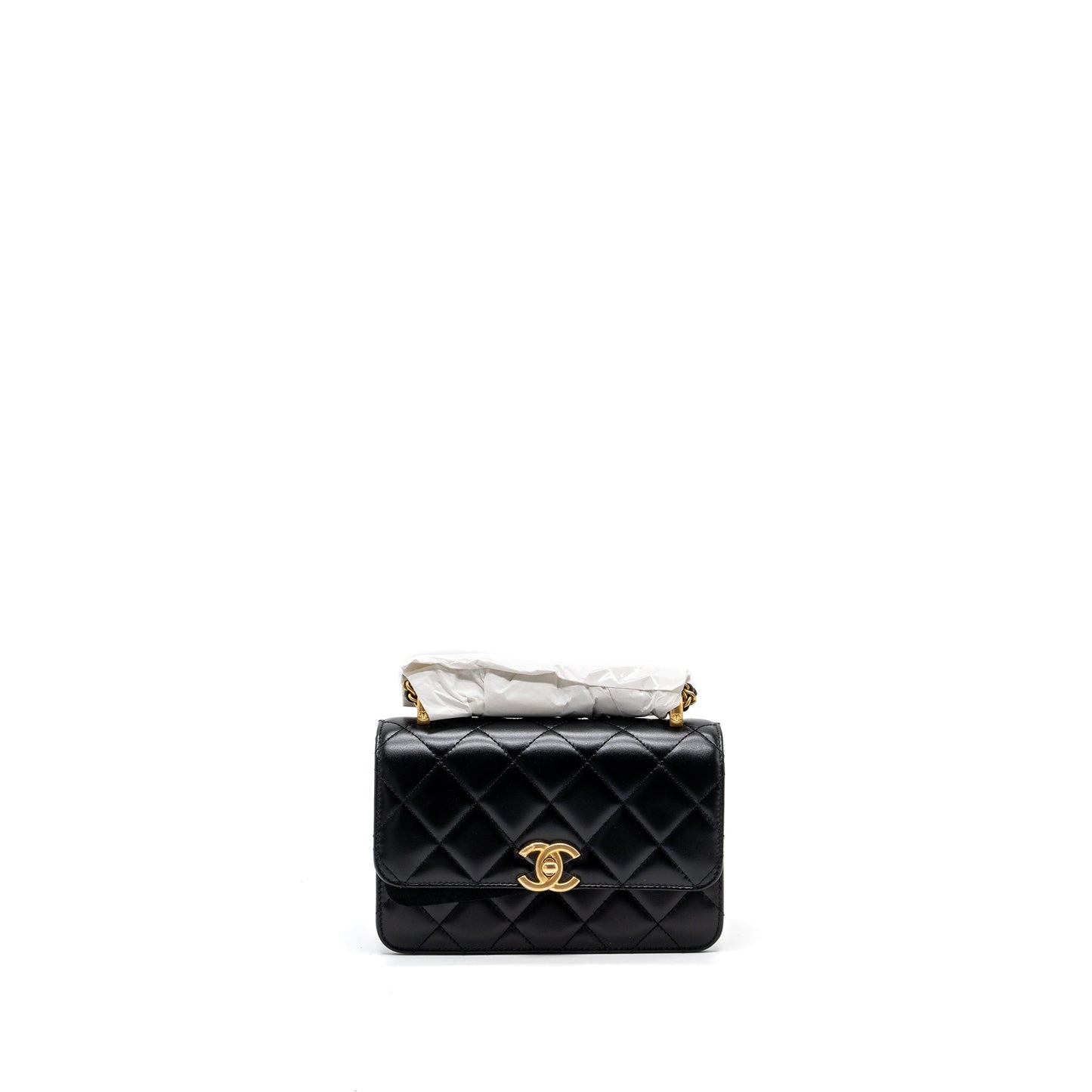 Chanel 24C gold crush mini flap bag calfskin black  (microchip)