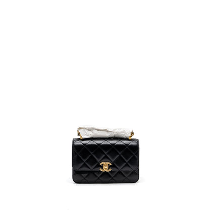 Chanel 24C gold crush mini flap bag calfskin black  (microchip)