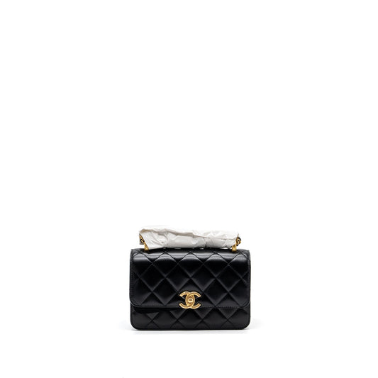 Chanel 24C gold crush mini flap bag calfskin black  (microchip)