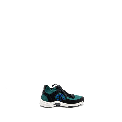Chanel Size 37 CC logo Sneakers Suede/Knit Fabric Green/Black