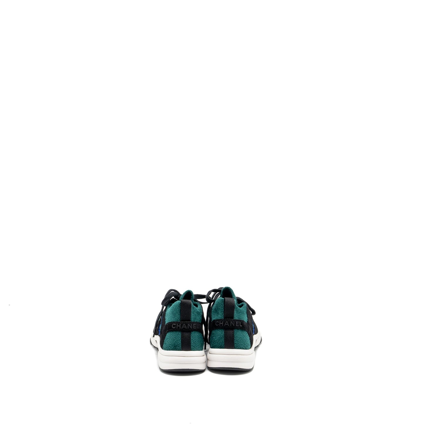 Chanel Size 37 CC logo Sneakers Suede/Knit Fabric Green/Black