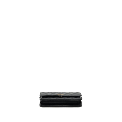 Chanel 23k Detailed CC Logo Wallet On Chain Caviar Black L (microchip)